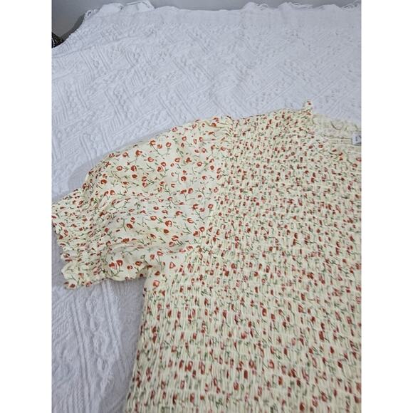 Cottagecore Peasant Maxi Dress LG Floral Smock Ruffle Tier Puff Sleeve Pockets - Picture 5 of 8